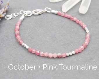 Pink Tourmaline Bracelet: Sterling Silver Gemstone, October Birthstone
