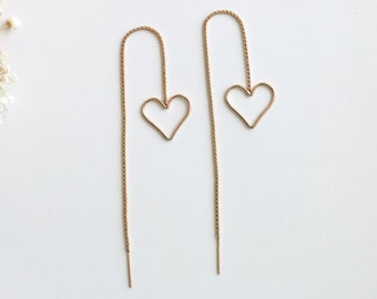 Heart Threader Earrings, 14kt Gold Filled Threader Earrings