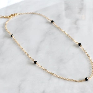 Black Tourmaline Necklace, Black Tourmaline Choker, Dainty Delicate Minimalist Gemstone Necklace, Adjustable Customizable Necklace for Her