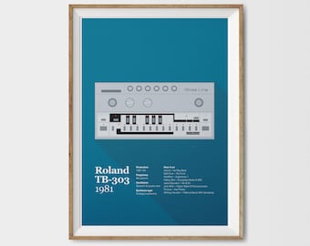 Roland TB-303 Giclée Blurb Print Roland Poster, Retro Synth Poster, Arte de pared grande, Decoración de la sala de estar, Regalo para el nuevo hogar, Estudio de música, Productor