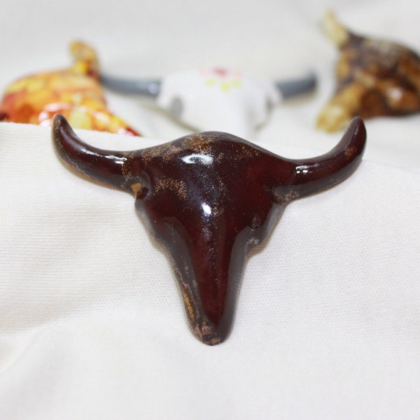 Ceramic Cow Skull Magnets - refrigerator magnet, cattle magnet, fridge cow magnet, desert fridge decoration, ceramic bull skull, longhorn