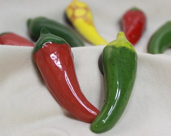 Small Ceramic Chile Pepper Magnet - red chile green chile new mexico ceramic ristra clay desert decoration, southwestern decor, desert decor