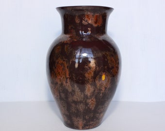 Ceramic Flower Vase - Golden Marble - large bronze vase, tall gold pottery, dark round clay vase, industrial style pottery