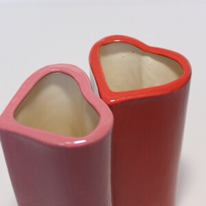 Ceramic Valentine&#39;s Day Heart Vase - heart-shaped pottery, valentines gift, gift for her, red heart pot, small pink heart vase present