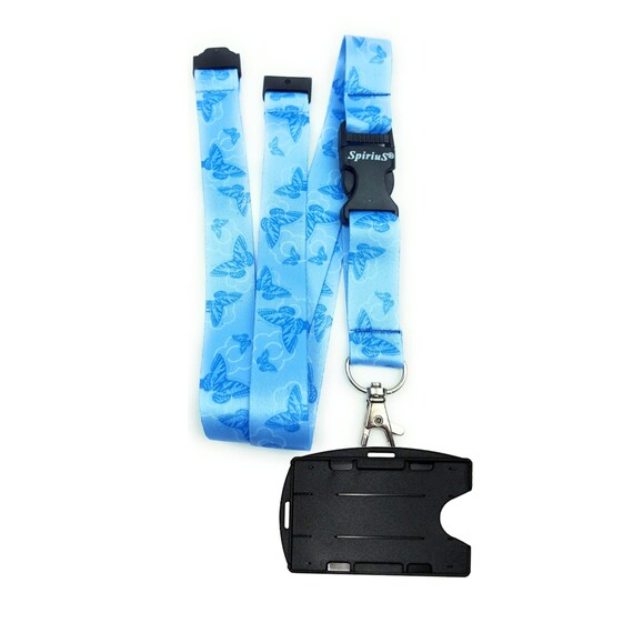 FREE id badge holder Spirius BLUE BUTTERFLY breakaway Lanyard neck strap