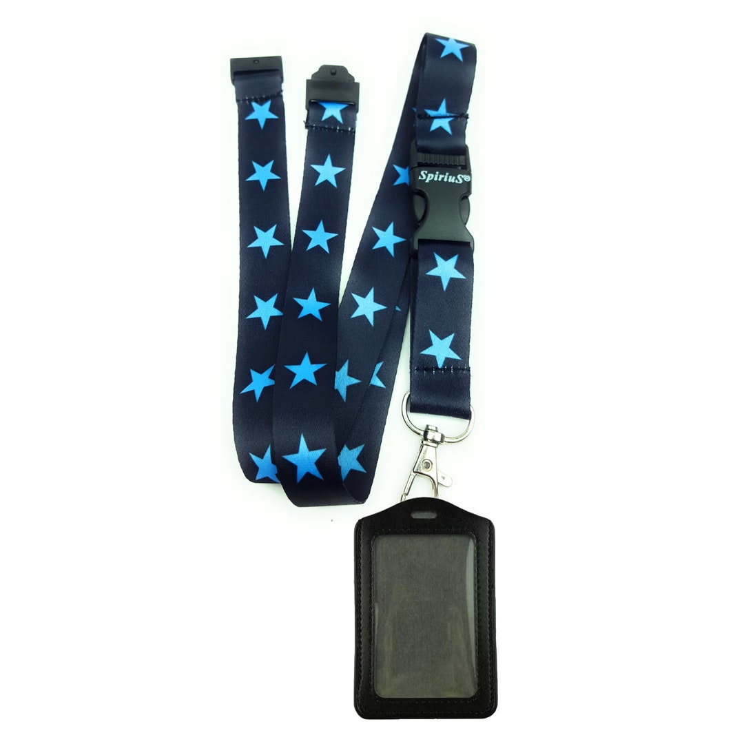 Spirius Blue STARS Breakaway Lanyard Neck Strap and Black ID Badge Holder 