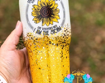 Sunflower Tumbler | Ombre Glitter Tumbler | I am the storm | Flower Tumbler | Sunflowers | Valentine’s Day gift | Gift for her