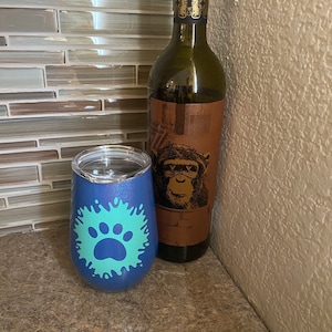Paw print paint splatter wine tumbler