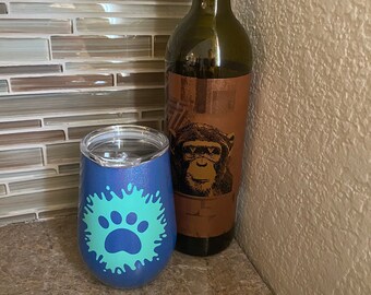 Paw print paint splatter wine tumbler