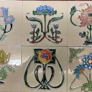 10x Individual Art Nouveau Tubelined Tile Collection