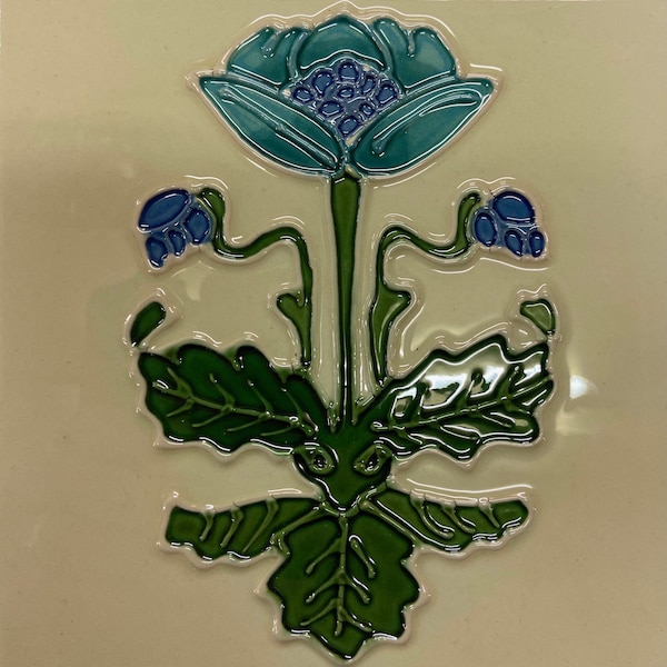 Handgemaakte art nouveau bloementegel: majolica open haard architectonische tegel