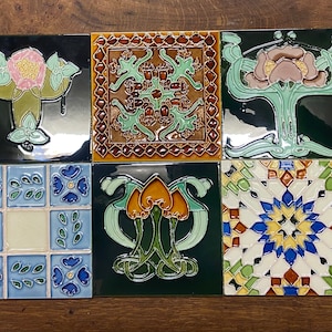 Fabulous Set of 10 Art Nouveau Tuebliened Fireplace Tiles