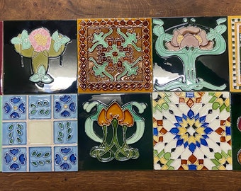 Handmade Art Nouveau Fireplace Tiles: Set of 10 Tubelined Ceramic Tiles