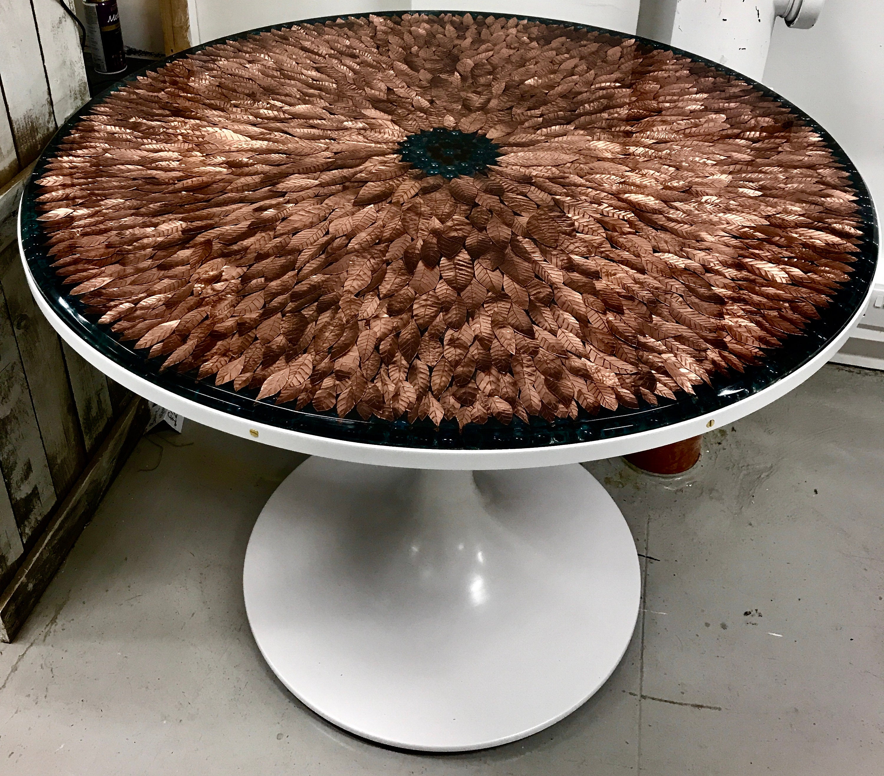 Unique ArtistMade Copper Leaf Contemporary Table W/Glass Etsy