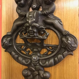 Extra Large Gothic Cast Iron Bottle Opener with Cherubs & Cap-Catcher