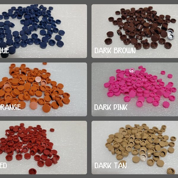 DARK Colors Blocks - 100 Pieces 1x1 ROUND Tiles - For Bricks Mosaic - Fits 1x1 Stud Baseplate