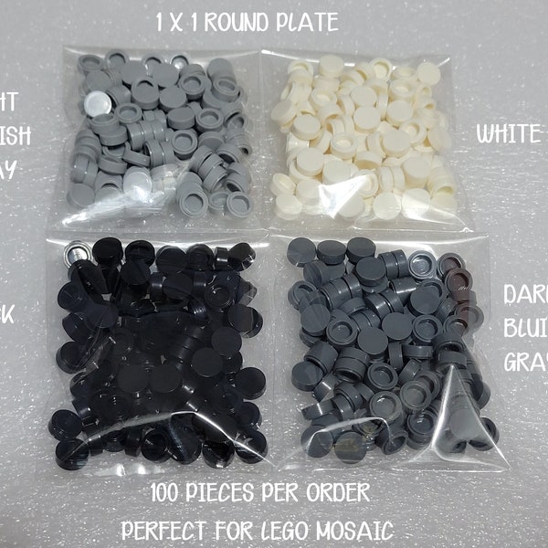Blocks - 100 Pieces 1x1 ROUND Tiles - For Monochrome / Grayscale Mosaic - Fits 1x1 Stud Baseplate