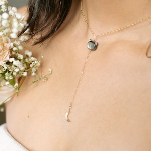 Black Cat Y Lariat Necklace - Luna - Artemis - Crescent Moon - 90s Anime Inspired - Kawaii - Usagi - Magical Girl - Feminine - Celestial