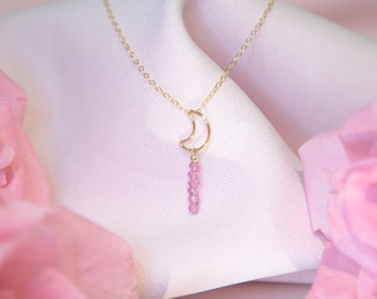 Crescent Moon Pink Wand Necklace - Moon Stick Scepter - Magical Girl - 90s Anime Inspired - Gold Filled - Kawaii - Usagi - Luna | Artemis