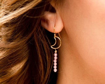 Crescent Moon Pink Wand Earrings - Moon Stick Scepter - Magical Girl - 90s Anime Inspired - Geeky - Kawaii - Usagi - Luna - Artemis