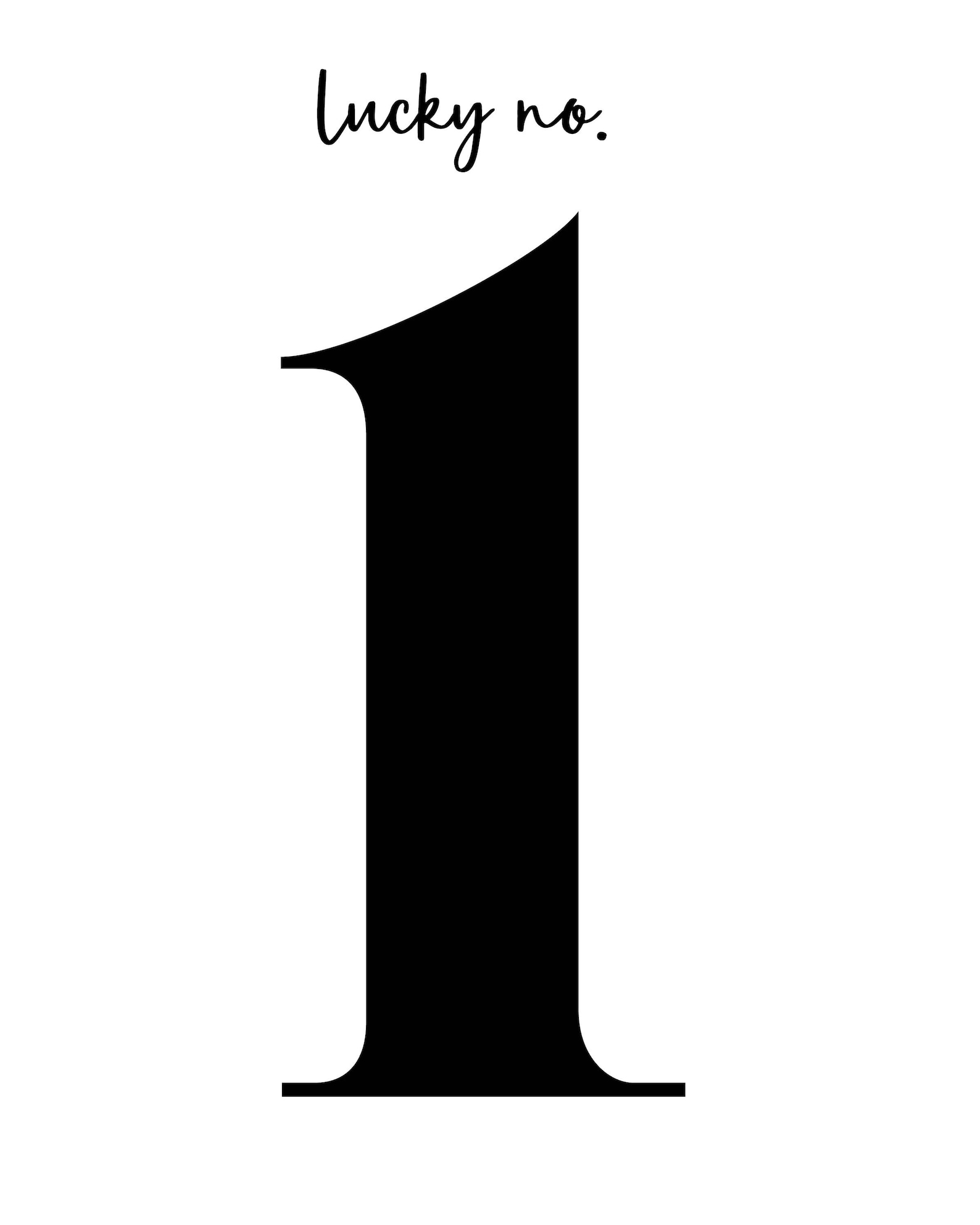 Lucky Number 1 Bold Printable Art Modern Black & White | Etsy