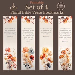 Printable Bible Verse Bookmarks set, Printable floral bookmarks, Inspirational Bookmark, Printable Christian Art, Bible Bookmark