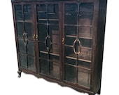 Antique Victorian Carved Mahogany 3 Glass Door Bookcase
