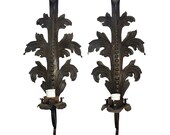 Large Antique French Architectural Cast Iron Wall Sconces - A Pair