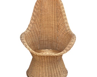 Vintage Boho Polish Wicker Natural Sculpted Mushroom Chair