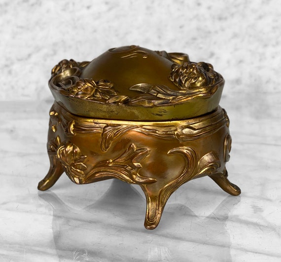 Vintage Art Nouveau Gold Gilded Cast Metal Trinke… - image 3