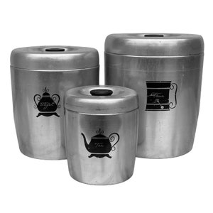 Vintage Farmhouse Brushed Aluminum Kitchen Canisters by West Bend - Set of 3
