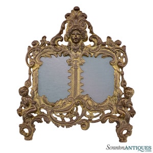 Vintage Victorian Rococo Baroque Brass Figural Cherub Double Picture Frame