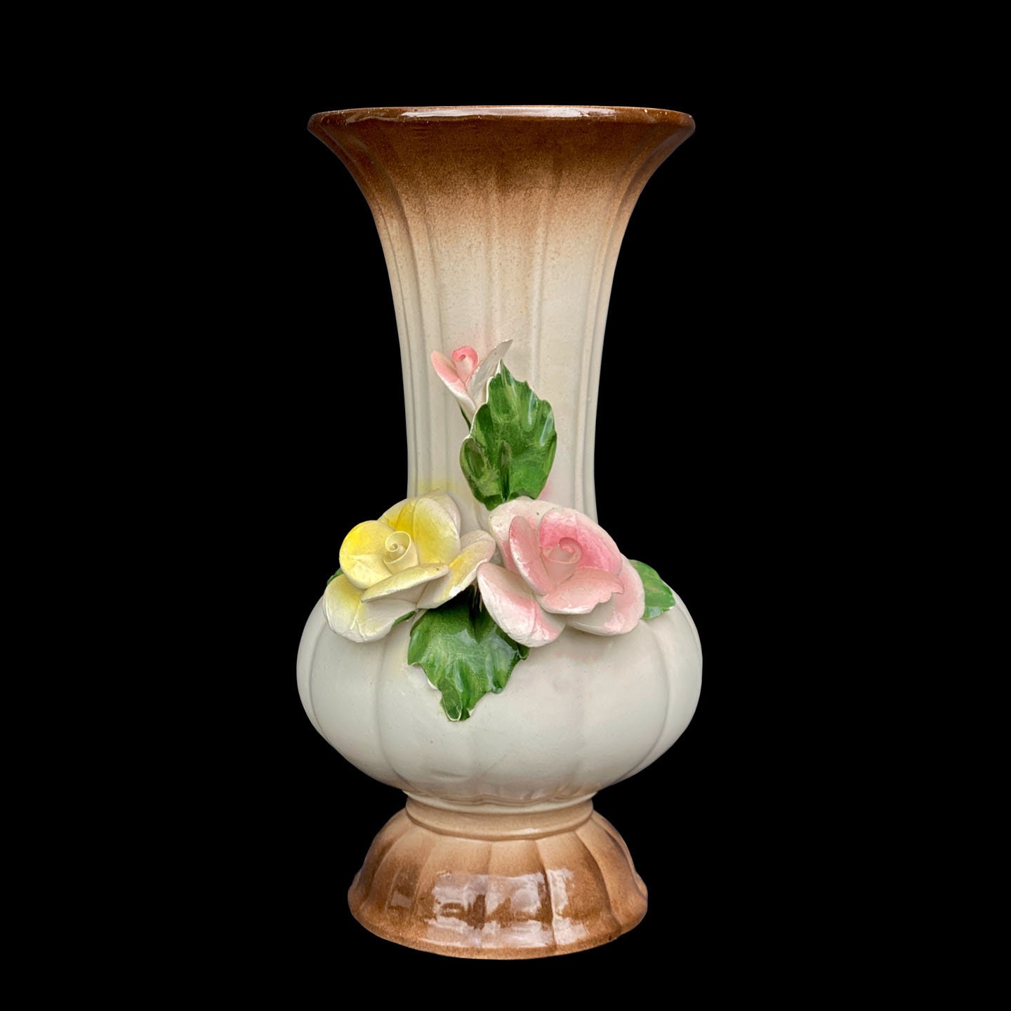 Vintage Italian Capodimonte Porcelain Floral Flared Vase Etsy