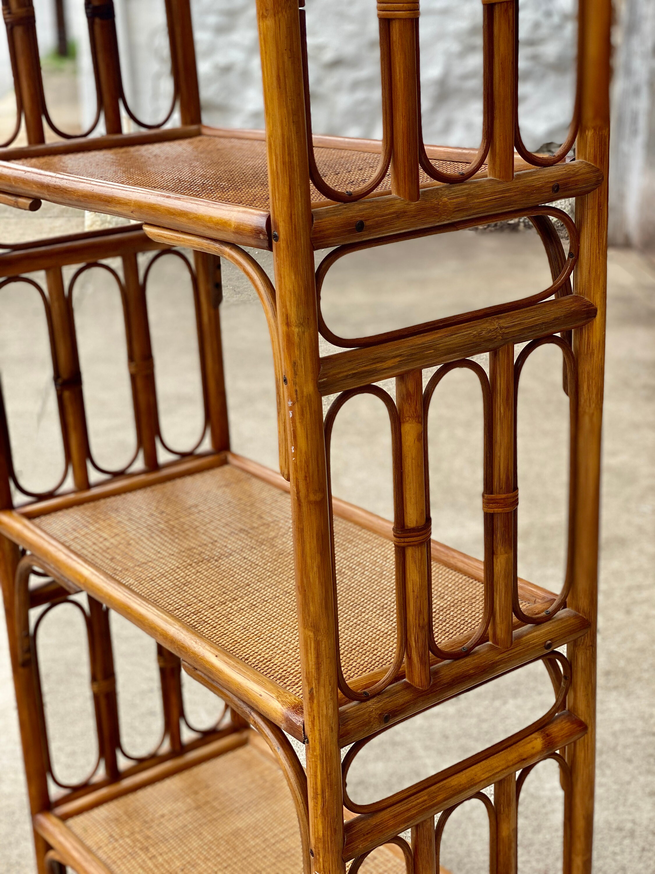 Vintage Boho Chic Bent Rattan Wicker Display Shelf Etsy