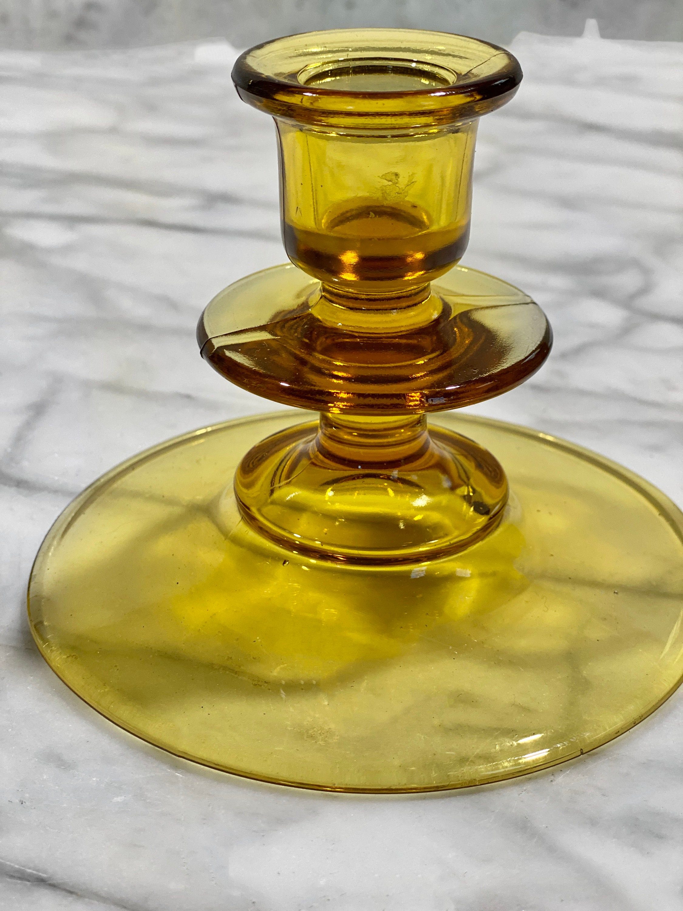 Antique Victorian Amber Glass Low Candlestick Holders A Pair Etsy