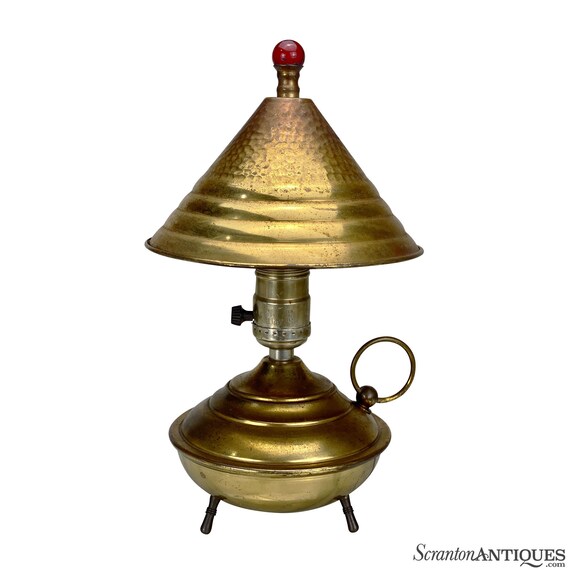 Antique Arts Crafts Hammered Brass Desk Light Table Lamp Etsy