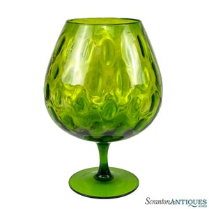 Mid-Century Italian Empoli Green Optic Art Glass Compote Pedestal Bowl