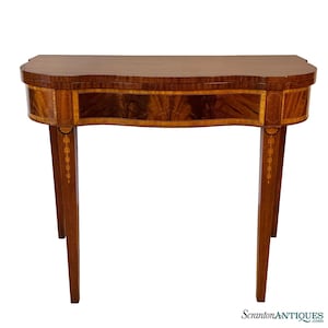 Antique Hepplewhite Inlaid Mahogany Expanding Half Moon Console Card Table