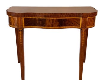 Antique Hepplewhite Inlaid Mahogany Expanding Half Moon Console Card Table