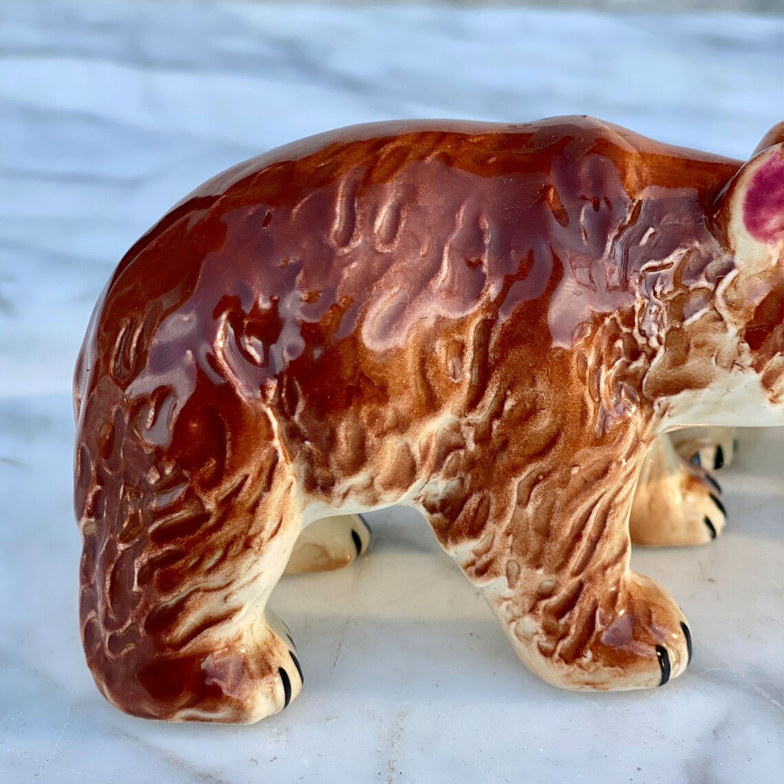 Vintage Porcelain Brown Bear & Cub Painted Figurine Made in Etsy