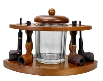 Vintage Walnut Wooden Pipe Stand Tobacco Humidor Holds 6 Pipes with Pipe Tools Vintage Walnut Wooden Pipe Stand Tobacco Humidor Holds 6 Pipes with Pipe Tools