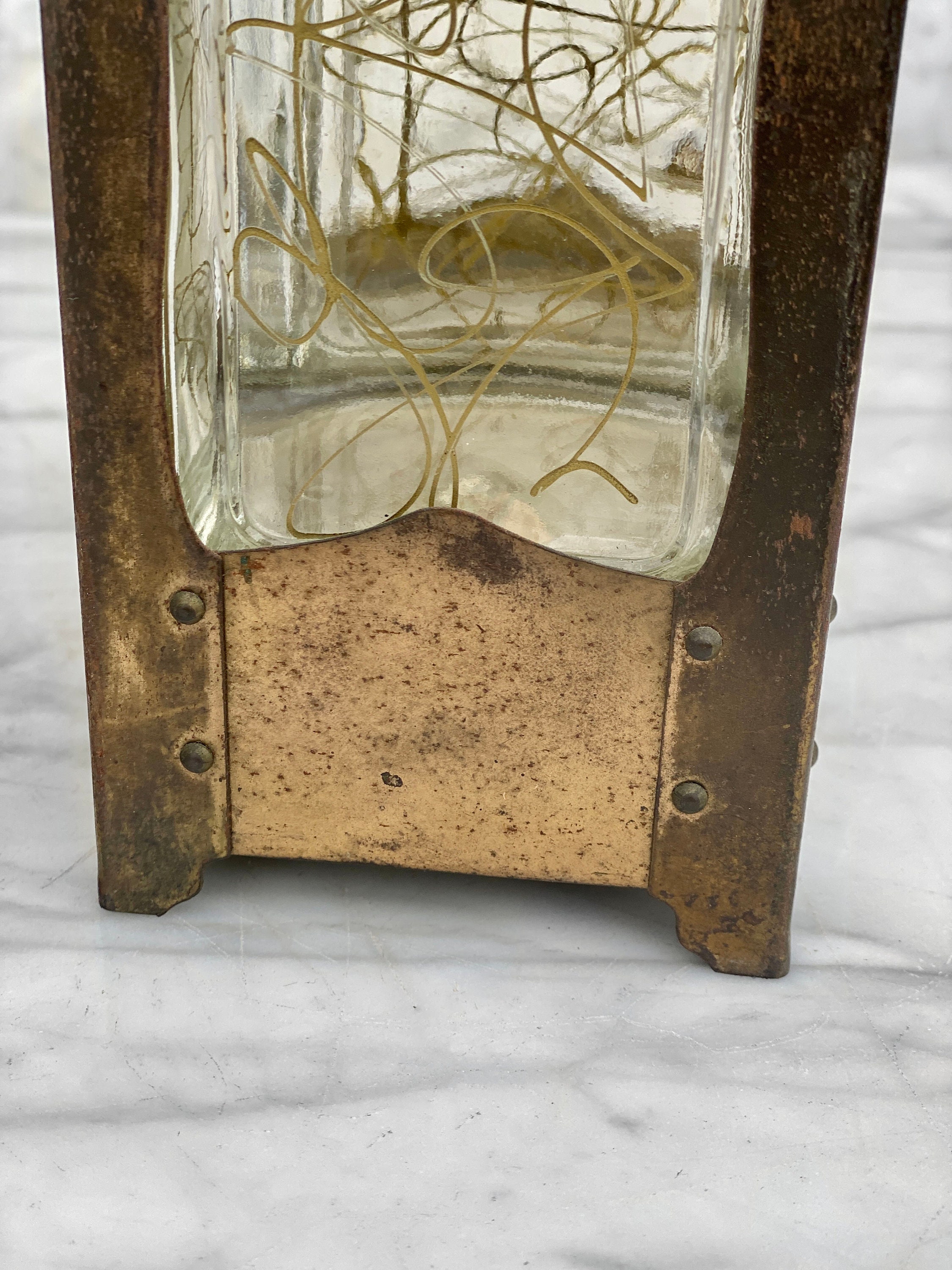 Vintage Double Glass Music Box Brass Carrying Liquor Decanter Etsy