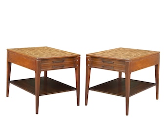 Mid-Century Modern Walnut Sculpted End Tables by Mersman - A Pair