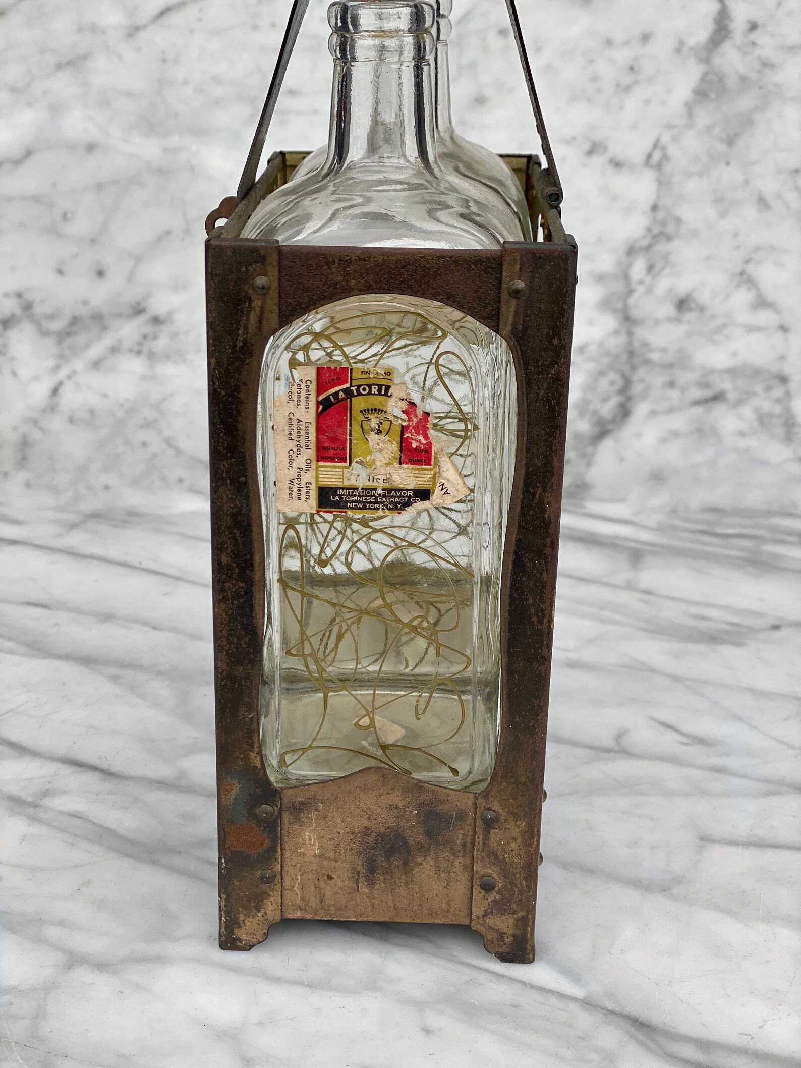 Vintage Double Glass Music Box Brass Carrying Liquor Decanter Etsy