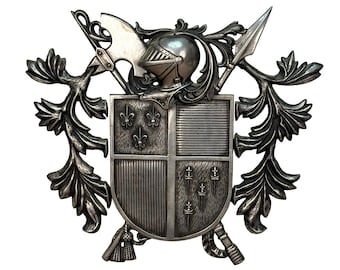 Vintage Medieval Knight Heraldry Cast Metal Coat of Arms Shield Wall Sculpture