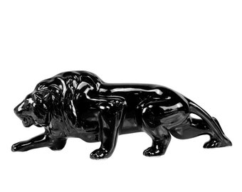 Mid-Century Modern Porcelain Black Lion Table Sculpture