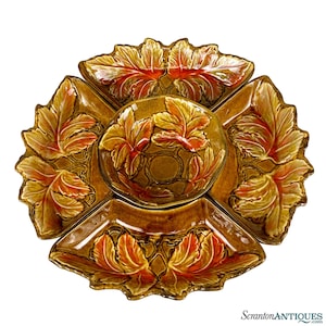 Mid-Century California Pottery Fall Foliage Centerpiece Serving Platter Set