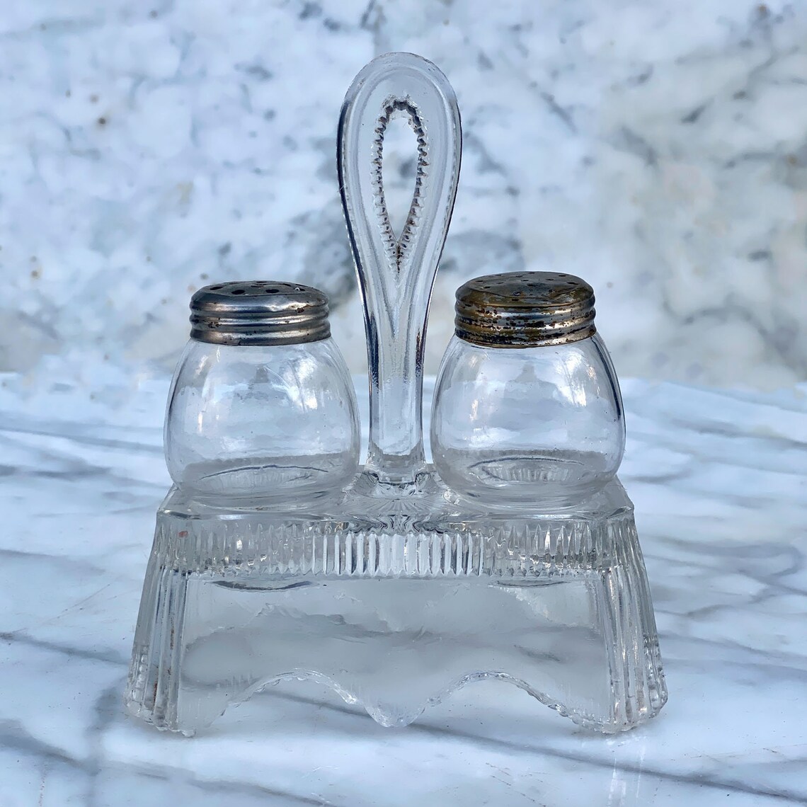 Antique Victorian Cut Glass Crystal Salt & Pepper Shaker Caddy Etsy