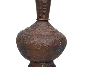 Vintage Middle Eastern Repousse Copper Floral Motif Bud Vase