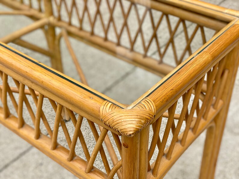 Vintage Boho Rattan Bamboo Glass Top Console Hall Table Etsy